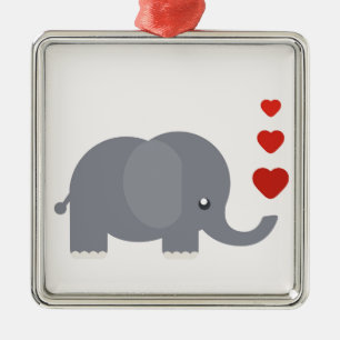 Ornamento De Metal Elefante bonito com amor lunático dos corações