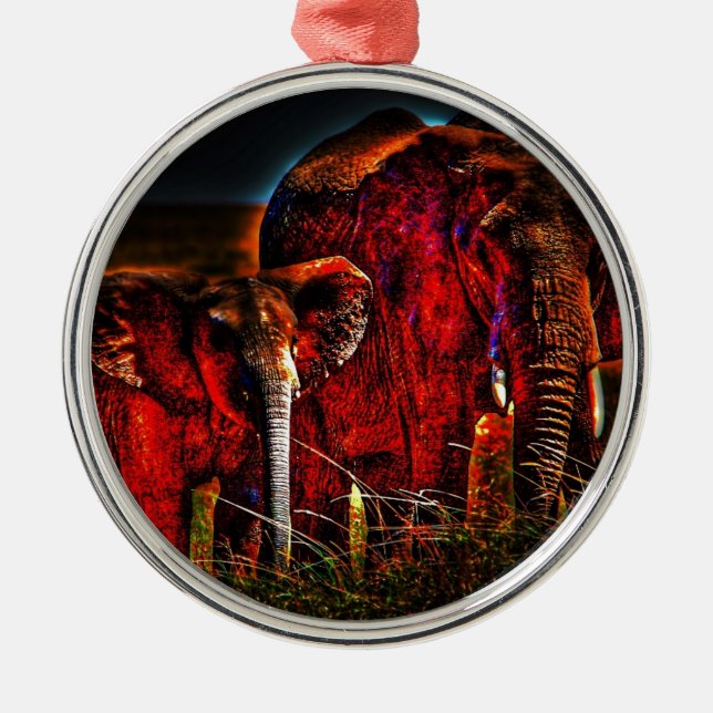 Ornamento De Metal Elefante Mãe E Vitelo (Frente)