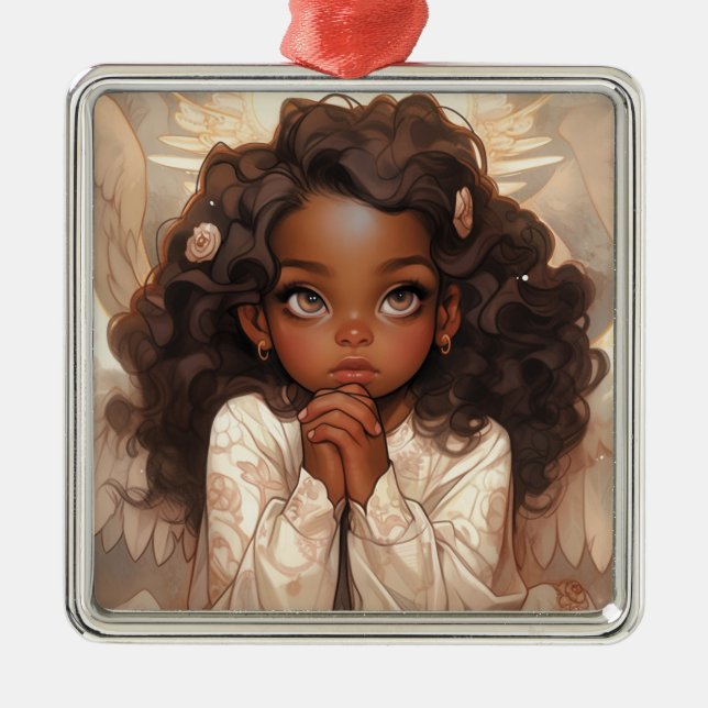 Ornamento De Metal Elegância do Anjo Negro de Natal (Frente)