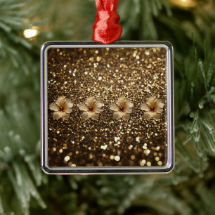 Ornamento De Metal Elegância do ouro: Dourado Shimmer Hibiscus