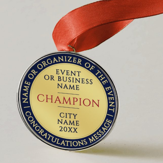 Ornamento De Metal Elegant Blue Gold Champion Medal Business Achieve (Criador carregado)
