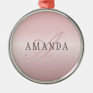 Ornamento De Metal Elegant Blush Falso Rose Gold Nome & Monograma