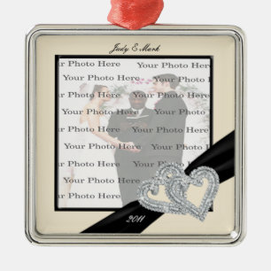 Ornamento De Metal Elegante Diamond Black Ribbon SilverSquare Ornamen