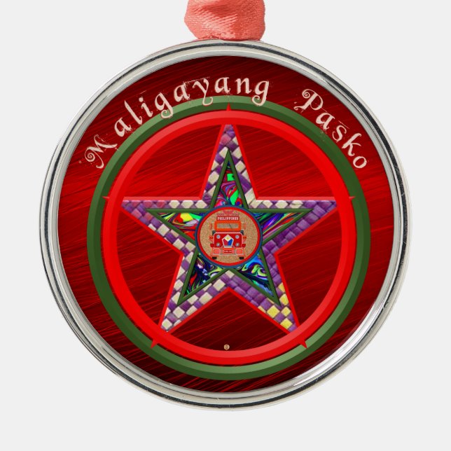 Ornamento De Metal Elegante Filipino Christmas Parol & Jeepney (Frente)