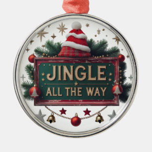Ornamento De Metal Elegante "Jingle All Way", Ornamen Redondo Premium