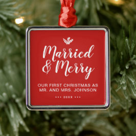 Ornamento De Metal Elegante Nosso Primeiro Natal Casados e Alegres Ve