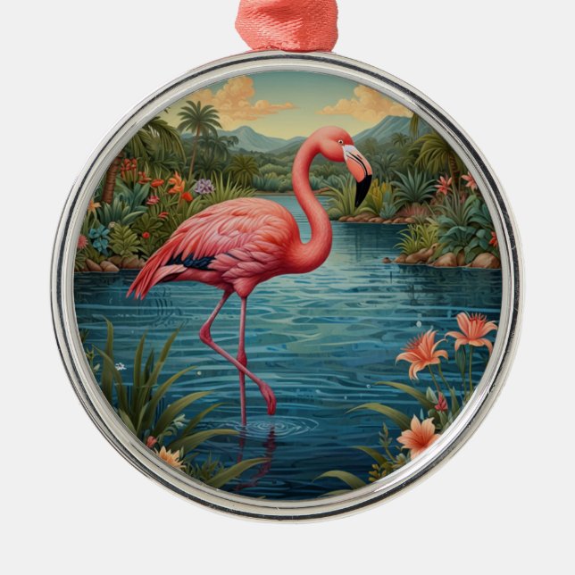 Ornamento De Metal Elegante paraíso tropical rosa flamingo (Frente)