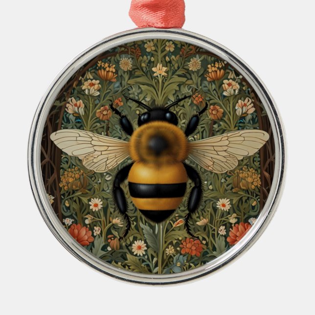 Ornamento De Metal Elegante retro bumblebee boho botânico arte floral (Frente)