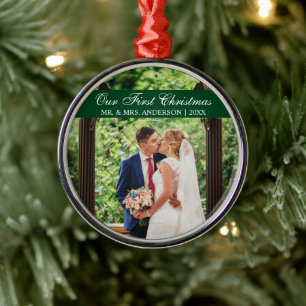 Ornamento De Metal Elegante Roteiro Verde Nosso Primeiro Natal