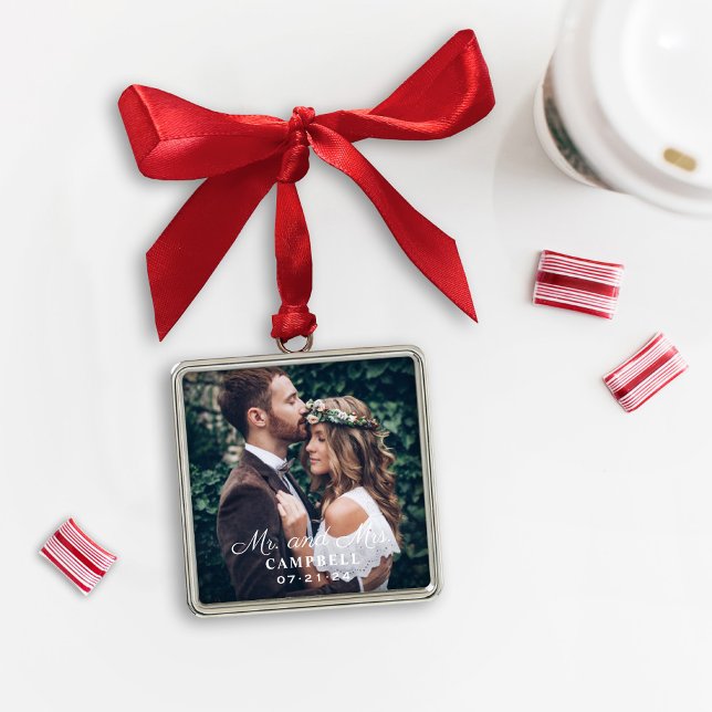 Ornamento De Metal Elegante Sr. e Sra. Casding Personalizada Foto Mon (Criador carregado)