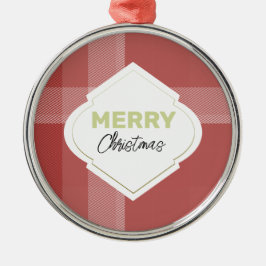 Ornamento De Metal Elegante Vermelho Feliz Natal Tartan Borgonha