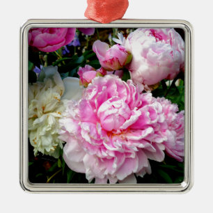 Ornamento De Metal Elegantes peônias florais rosa e branco clássicas