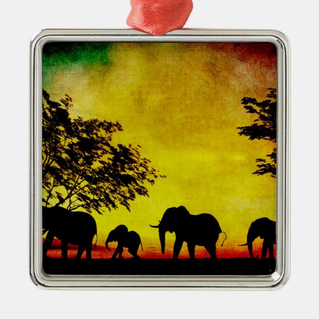Ornamento De Metal Elephants Sunset (Frente)