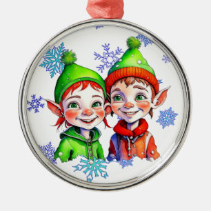 Ornamento De Metal Elfos menino e menina de Natal vintage