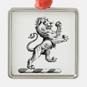 Ornamento De Metal Emblema de Crista com Leão Heráldico em Pé