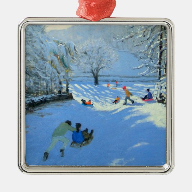 Ornamento De Metal Empurrando o pequeno trenó Youlgreave (Frente)