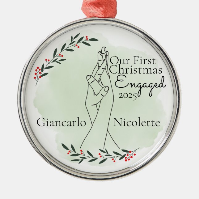 Ornamento De Metal Encaixando Mãos Primeiro Natal Envolvido (Frente)