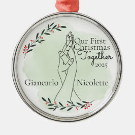 Ornamento De Metal Encaixando Mãos Primeiro Natal Juntos