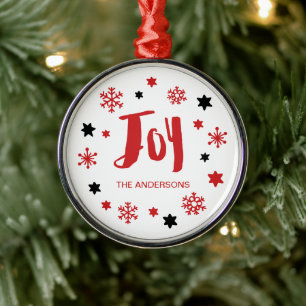 Ornamento De Metal Encantadora Trendy Joy Red Holiday