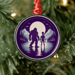 Ornamento De Metal Encontro de Natal com Bigfoot OVNI Alienígena Para