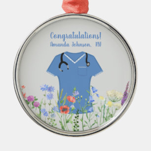 Ornamento De Metal Enfermeira Personalizada RN LPN NP Jaleco Azul