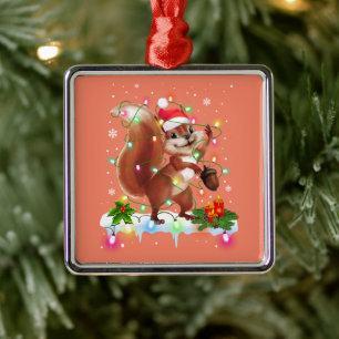 Ornamento De Metal Engraçado Esquilo Decoração de Natal Santa Hat Xma
