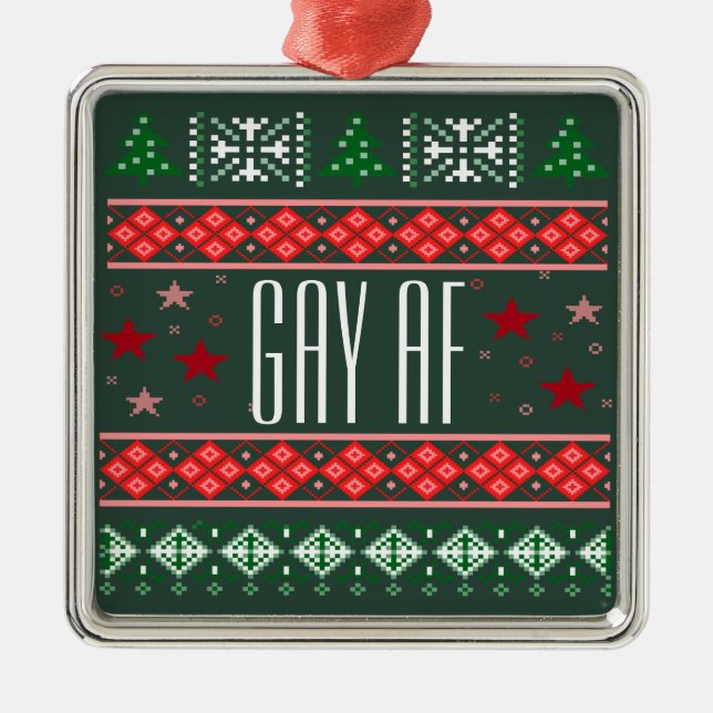 Ornamento De Metal Engraçado Gay AF Natal LGBTQ+ (Frente)