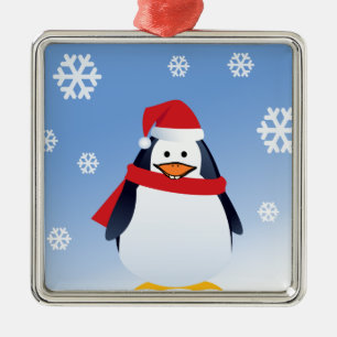 Ornamento De Metal Engraçado Pinguim Natal Papai Noel Flocos de Neve