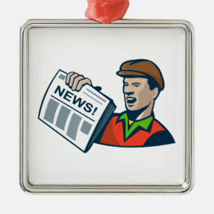 Ornamento De Metal Entrega do jornal do vendedor de jornais retro