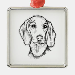 Ornamento De Metal esboço desenhado à mão de cachorro dachshund preto