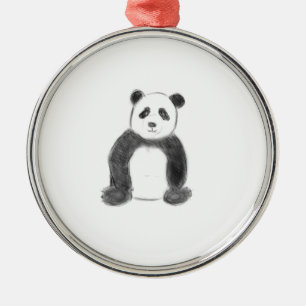 Ornamento De Metal Esboço preto e branco do panda
