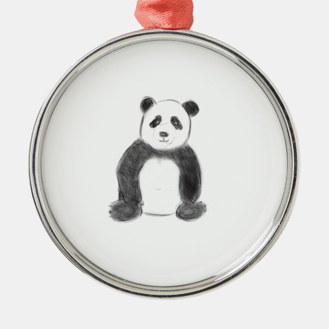 Ornamento De Metal Esboço preto e branco do panda (Frente)