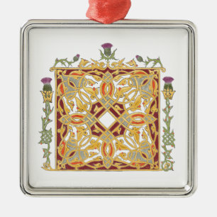 Ornamento De Metal Escocesa e Coroa Vermelha e Dourado Nó Celta