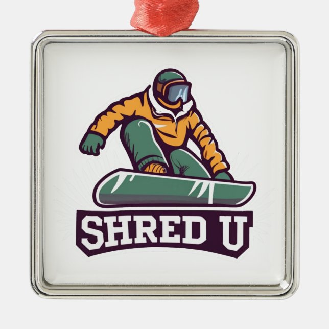Ornamento De Metal Escola de Snowboarding Shred (Frente)