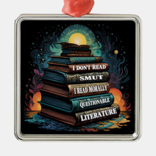 Ornamento De Metal Escolhas de Livros Humor Quadrado
