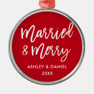 Ornamento De Metal Escrita de Pincel Moderna Casada e Casamento de Fe