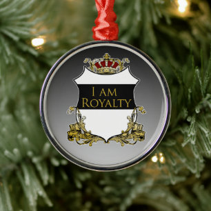 Ornamento De Metal Escudo de Coroa Real Branco Gradiente Cinza Luxo