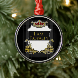 Ornamento De Metal Escudo de Coroa Real Preto Xadrez Luxe Cinza