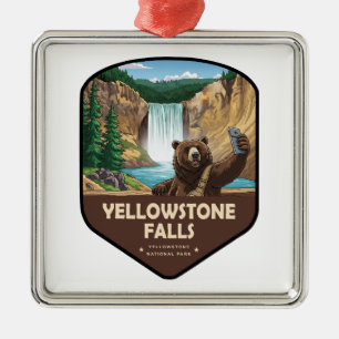 Ornamento De Metal Escudo de Urso para Selfie em Yellowstone Falls