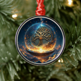 Ornamento De Metal Esfera da Vida – A Árvore do Mundo Dourada. 