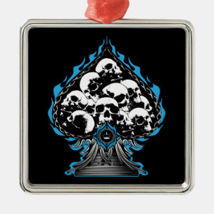 Ornamento De Metal Espadas Azuis Flaming com Crânios