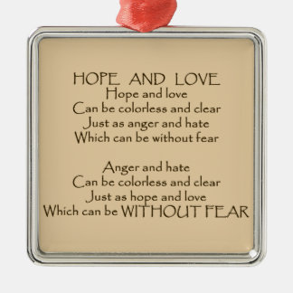 Ornamento De Metal Esperança e amor Poem unidade paz gentileza orname