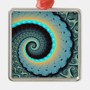 Ornamento De Metal Espiral Abstrato Azul Turquesa Laranja Arte Fracta