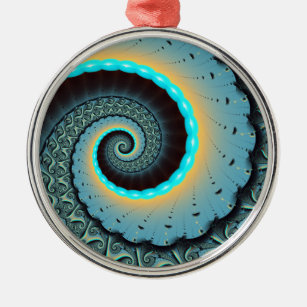 Ornamento De Metal Espiral de Arte Fractal Laranja abstrato azul Turq