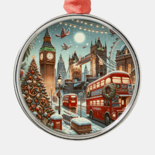 Ornamento De Metal Esplendor Festivo de Londres - Cartão de Natal Vib
