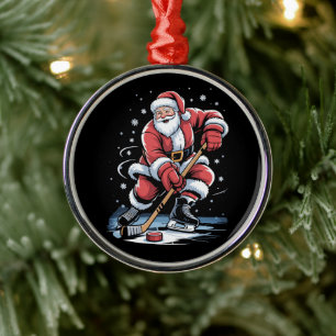Ornamento De Metal Esportes de Natal Papai Noel joga hóquei no gelo N