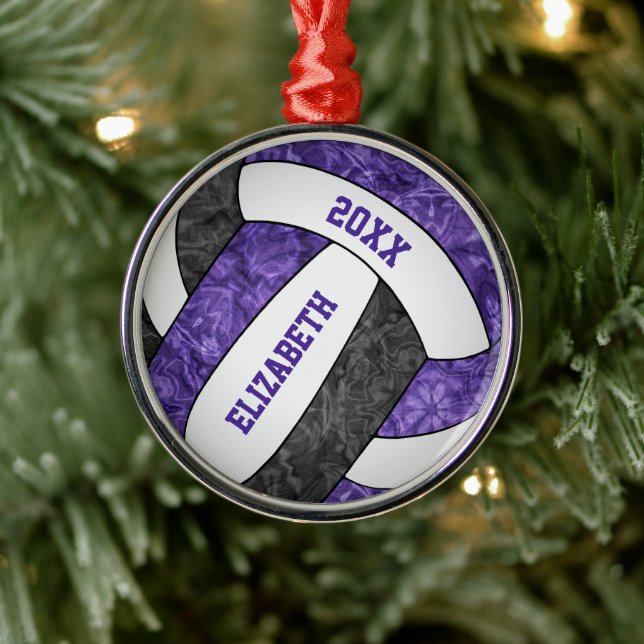 Ornamento De Metal esportivo de vôlei preto-roxo (Árvore)