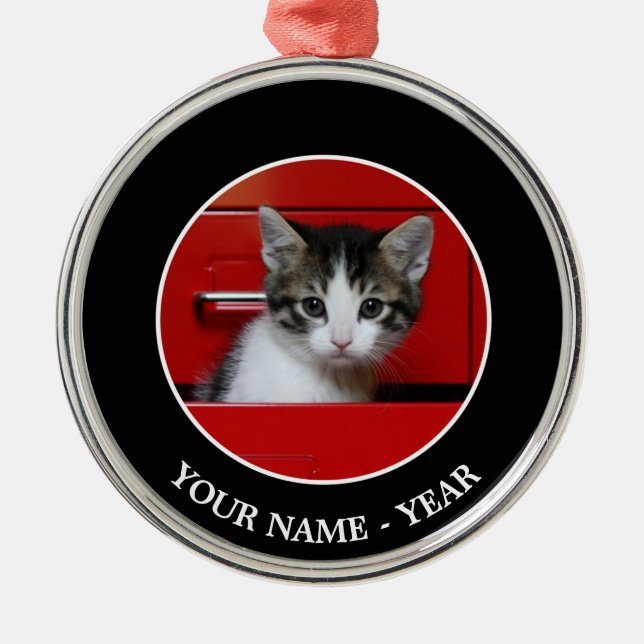 Ornamento De Metal Espreitar do gatinho (Frente)