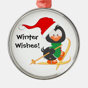 Ornamento De Metal Esqui do pinguim do Natal