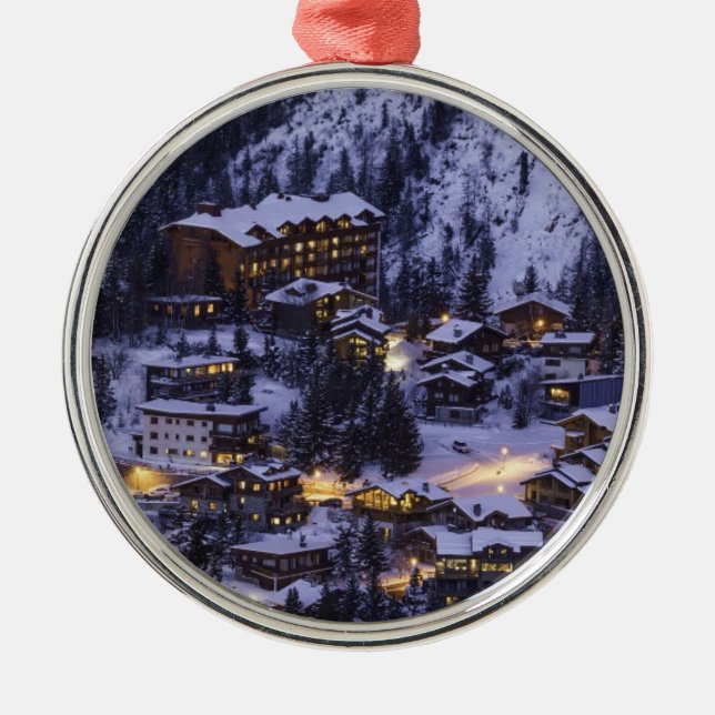 Ornamento De Metal Estância de Esqui Alpina Inverno (Frente)